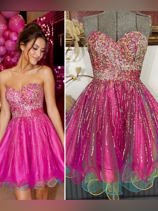 Terani Couture Dresses & Skirts - Terani Couture Strapless Sweatheart Colorful Sequined Formal Dress ~ Size 2 🧡🍄